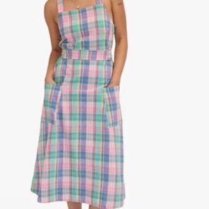 Clare V Lisette Cotton Linen Plaid dress, size M